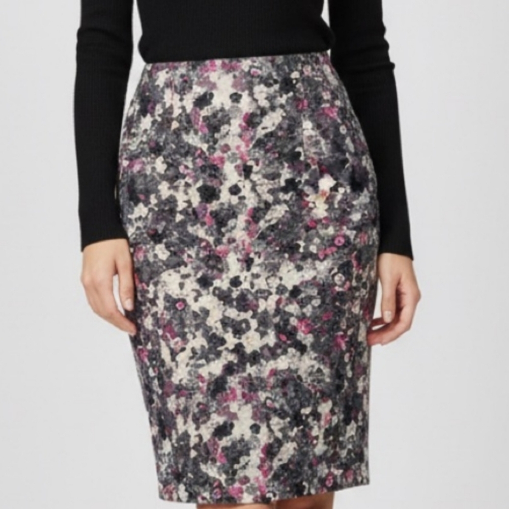 Talbots Chic Pencil Skirt Watercolor Floral Navy Pink Cream Cotton Plus Size 18W